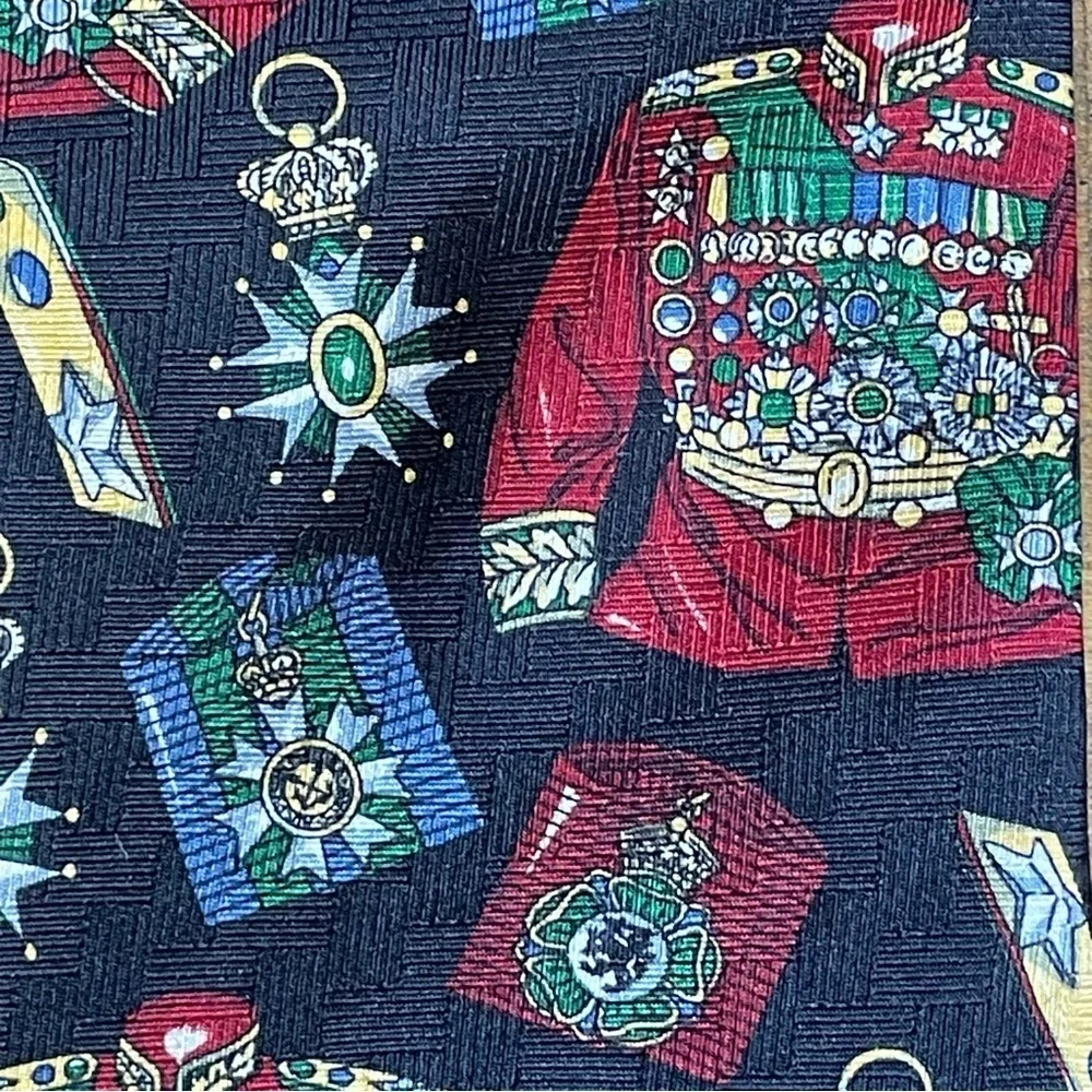 Vintage Tommy Hilfiger‎ Royal Military Attire Medallions Print Silk Tie